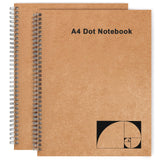 A4 Dotted Journal Notebook, 2 Pack Large Spiral Dot Grid Notebook, 200 Pages 100Gsm Thick Dot Grid Paper Journal For Sketching W
