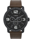 Timex Mens Mod 44mm Watch - Brown Strap Black Dial Black Case