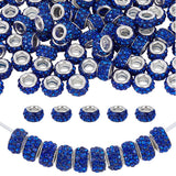 PONABEADIY 1 Box 80pcs Blue European Large Hole Beads Crystal Rhinestone Rondelle Rhinestones Polymer Clay Plated Loose Spacer B