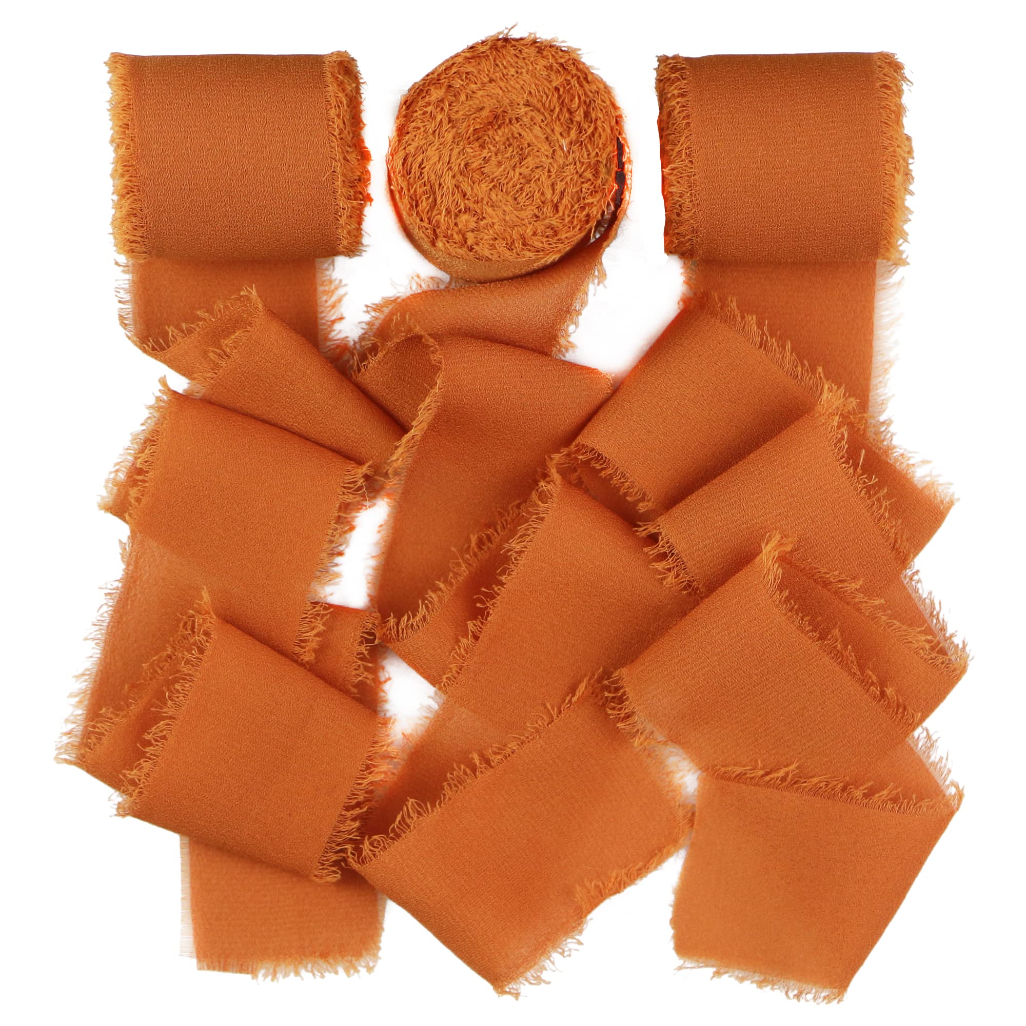 SHUNSTONE Terracotta Ribbon Fringe Silk Ribbon 1.5x 7Yd x 3 Rolls Handmade Ribbon for Gift Wrapping, Wedding Decoration, Gre