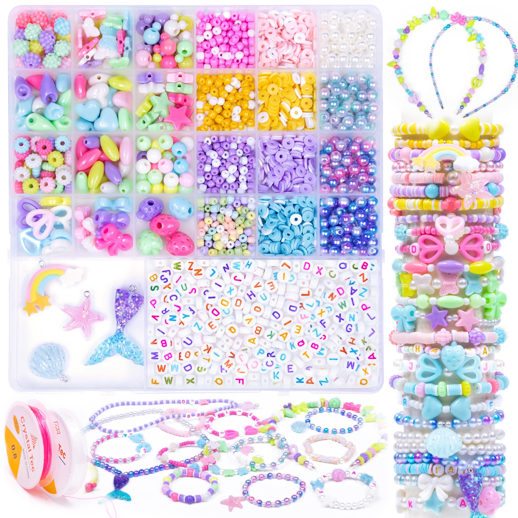 MiuCo Bracelet Making Kit for Girls - Cute Beads for Jewelry Making Kit with Charms - Arts and Crafts for Make Necklaces - Birth