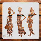 Kachi Pencil Trible Women Art Stencils, 6x6 Inch, Reusable for Painting, Fabric, Glass, Wall & Craft Projects