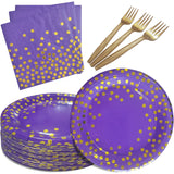 WXLDGHQ Purple and Gold Party Decorations for 35 Guest 7,Birthday Plates and Napkins Party Supplies,Purple Paper Plates Napkins 