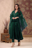 Gosriki Women'S Rayon Blend Anarkali Solid Kurta With Pant & Dupatta (Nirmooha Green-Gs_S_Green_Small),Green,,B0DKXPWZ1K