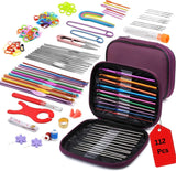 Crochet Hook Set And Knitting Needles Kit, 112 Pcs Complete Crochet Accessories With Ergonomic Aluminum Hooks, Yarn Needles, Sti