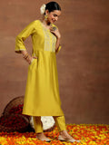 Libas Women'S Silk Blend Yoke Design Kurta Set (Gs993_Mustard Mustard Xl