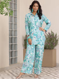 Libas Womens Printed Silk Blend Co-Ord Set For Women Blue Xl 39022