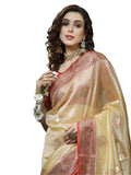 Satrani WomenS Tabby Silk Banarasi Jacquard Saree With Unstitched Blouse Piece(3045S5615NA_Beige2)