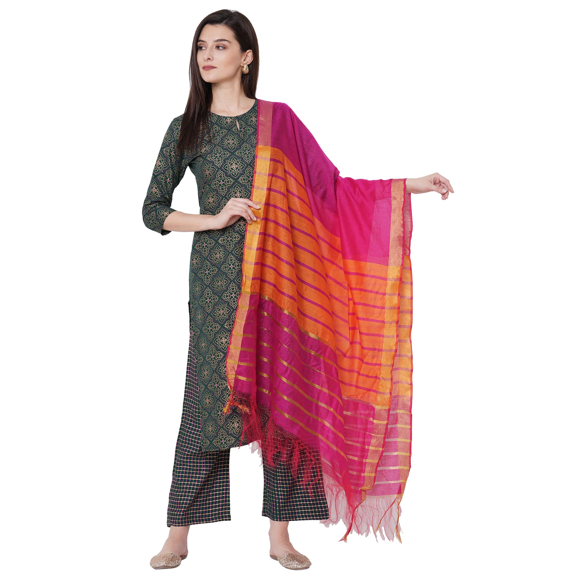 Anni Designer Women'S Cotton Straight Kurta With Palazzo (Kur118_S_Orange_Small),Orange,S