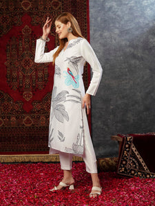 Gosriki Women'S Cotton Blend Straight Printed Kurta With Pant (Nabhita White-Jl-Gs_Xl_White_X-Large),White,,B0D73X69BX