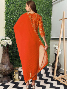 Gosriki Women'S Rayon Blend Straight Bandhej Printed Kurta With Pant & Dupatta (Turae Orange-Vks01-Gs_S_Orange_Small),Orange,,B0DJK1YVP4