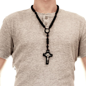 Alexander Castle Our Father Solid Wooden Rosary Beads (Handmade - Brazilian Walnut) with St Benedict Junction - Comes in Velour