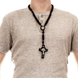 Alexander Castle Our Father Solid Wooden Rosary Beads (Handmade - Brazilian Walnut) with St Benedict Junction - Comes in Velour