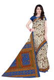 Tamaira Fashion Womens Plain Weave Pure Cotton Saree Without Blouse Piece(1560_Beige&Peacockblue)