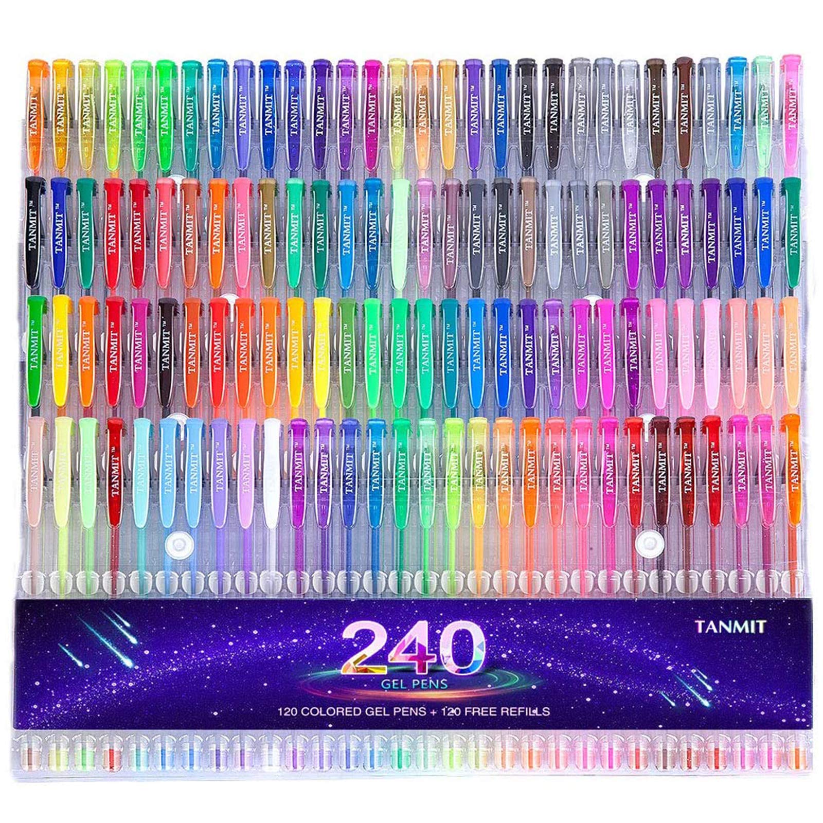 Gel Pens,Tanmit Gel Pens Set, 120 Colored Gel Pen plus 120 Refills for Adults Coloring Books, Drawing, Art Projects (No Duplicat