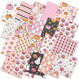 HunnmingRe 20 Pcs 10''x10'' Pink Halloween Quilting Fabric Square Pink Spooky Ghost Pumpkin Precut Quiltted Fabric Pastel Stripe