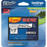 Brother Genuine P-Touch, TZe-231 2 Pack Tape (TZE2312PK)(0.47  ) x 26.2 ft. (8m) 2 Count (Pack of 1) Laminated P-Touch Tape