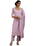Libas Womens Embroidered Silk Blend Straight Kurta With Palazzos And Dupatta