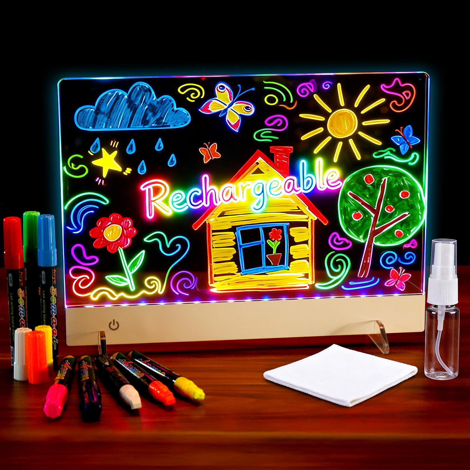 LED Drawing Board for Kids Rechargeable,Acrylic Light Up Drawing Tablet, LED Note Board with Colors,Light Up Dry Erase Board,Cle