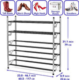 5-Tier Slide-n-Adjust Shoe Rack, Expandable Free-Standing Organizer, Silver & Black