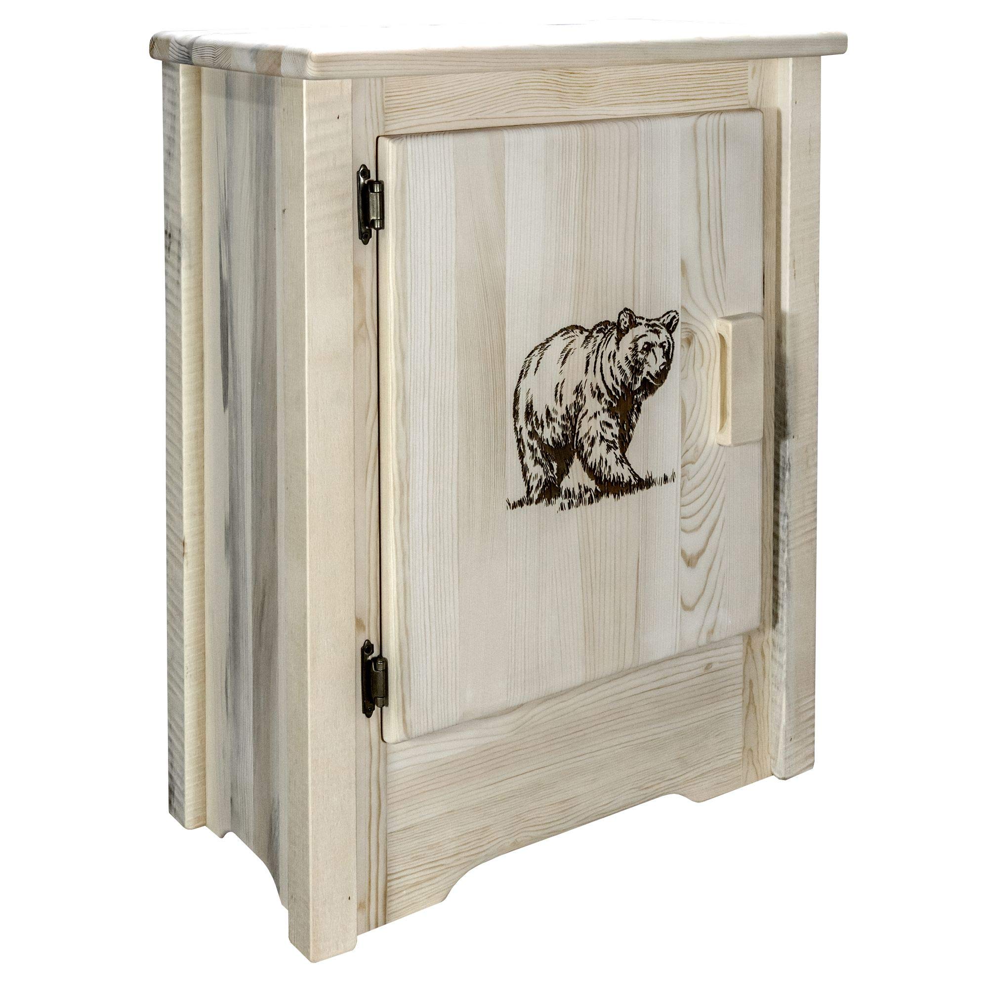 Montana Woodworks Homestead Collection Accent Cabinet With Laser Engraved Bear Design, Left Hinged, Ready To Finish