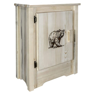 Montana Woodworks Homestead Collection Accent Cabinet With Laser Engraved Bear Design, Left Hinged, Ready To Finish