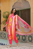 Gosriki Women'S Cotton Blend Straight Printed Kurta With Pant & Dupatta (Kapila Pink-Gs_Xl_Pink_X-Large),Pink,,B0CPXT6CB4