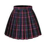 Girls Plaid Mid Uniform Skirts Cosplay Costumes (M, Black Mixed Rose Blue)