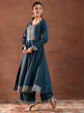 Libas Teal Chanderi Silk Embroidered Kurta Sets For Women Teal 2Xl