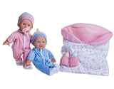 JC Toys La Baby 11 Soft Body Twin Baby Dolls - Removable Outfits and Reversible Sleeping Bag & Accessories- Small Baby Doll Toys