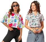 Toplot Women'S Casual Printed Crop Top With Short Sleeve Pack Of 2 (Combo-5135-Rou-Mlt-L),Round-Multi,,B0CCXV3JKT