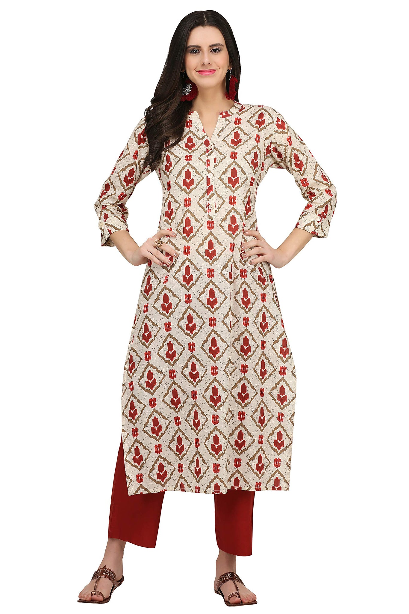 Gosriki Women'S Cotton Kurta (Kur190013-L_Large_White),white,,B07QFHG8PD