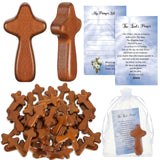 Kigley 60 Set Mini Wood Holding Crosses Gifts Bulk Thanksgiving Small Pocket Hand Crosses Prayer Cards Employee Appreciation Gif