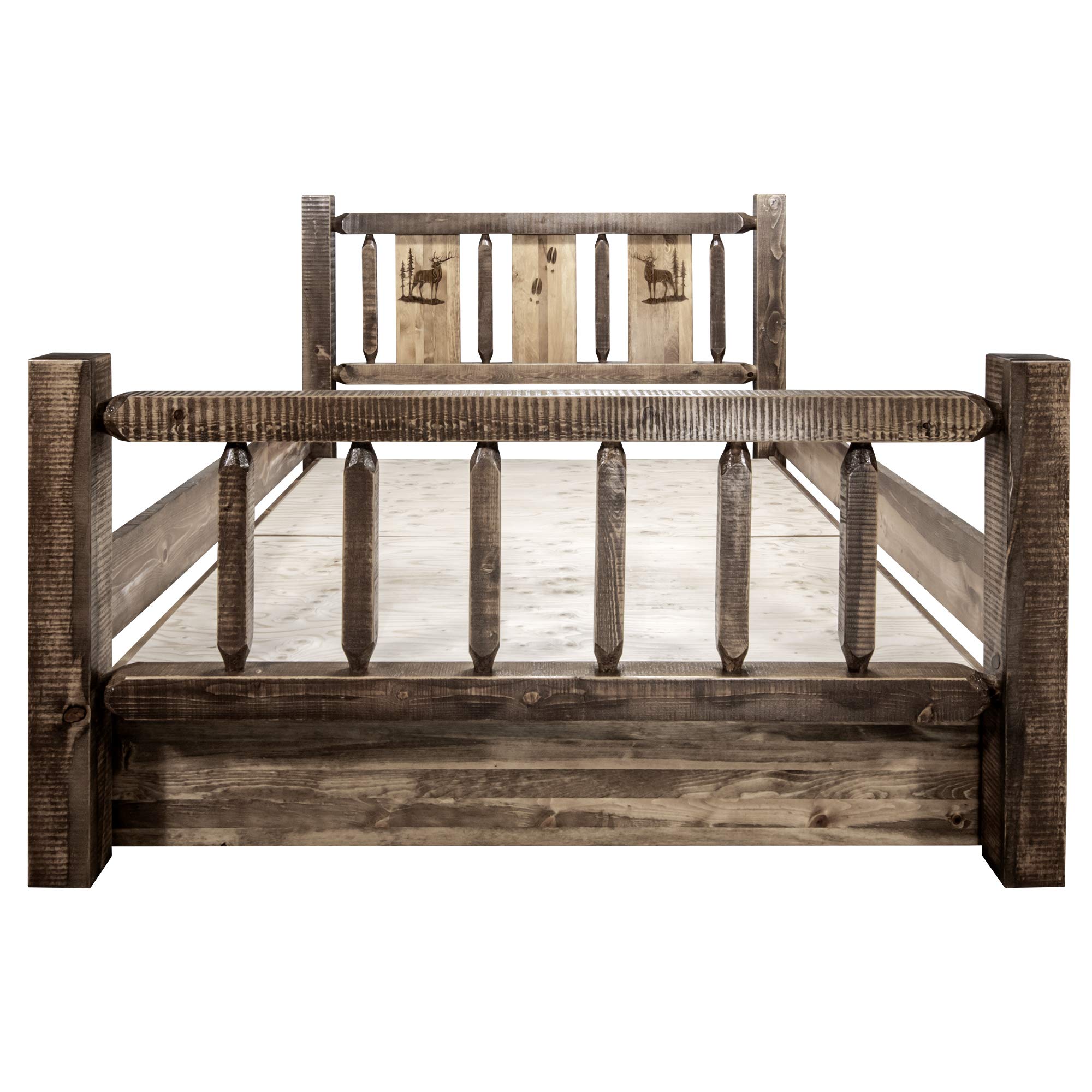 Montana Woodworks Homestead Collection California King Storage Bed With Laser Engraved Elk Design, Stain & Clear Lacquer Finish