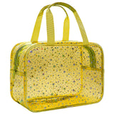 Junesters Clear Yellow Star Large Makeup Bag with Star Pattern 12x5x8 inch, Travel Cosmetic Bag with Handle, Durable PVC Materia