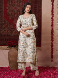 Anni Designer Women'S Rayon Viscose Straight Printed Kurta With Pant (Tirah Cream-Vks01_Xxl_Cream_Xx-Large),Cream,2XL,,,