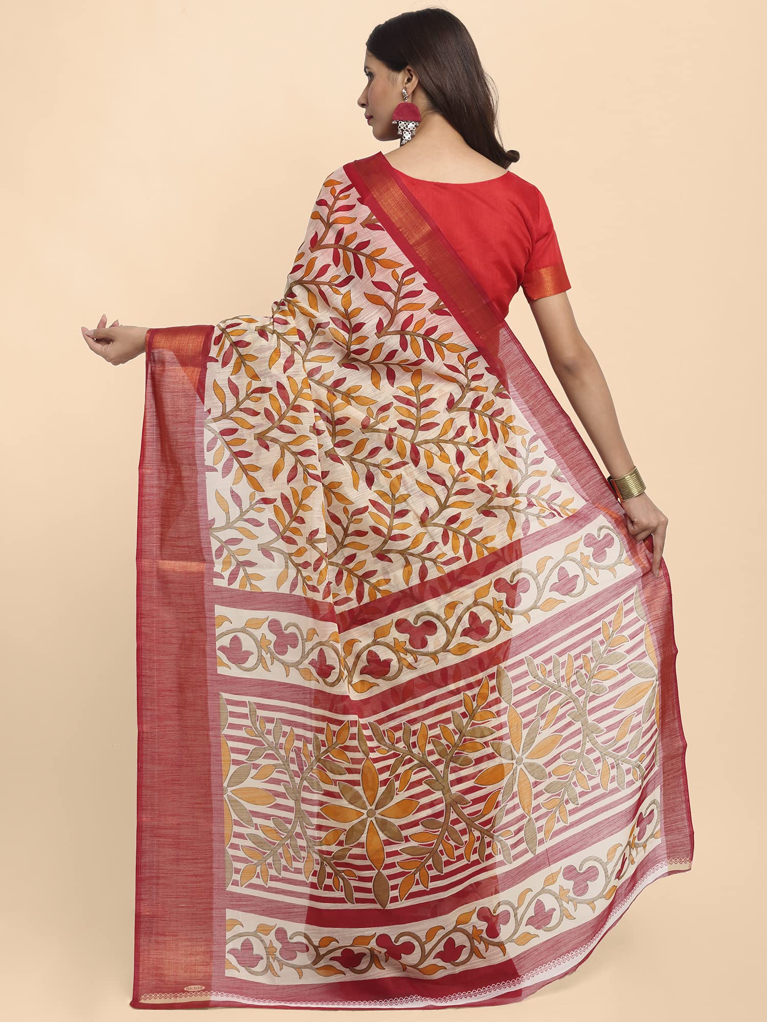 Anni Designer Women'S Linen Cotton Printed Saree With Blouse Piece (Swarna_Beige_Beige),Beige,Free,Linen Cotton,Printed,With Blouse Piece