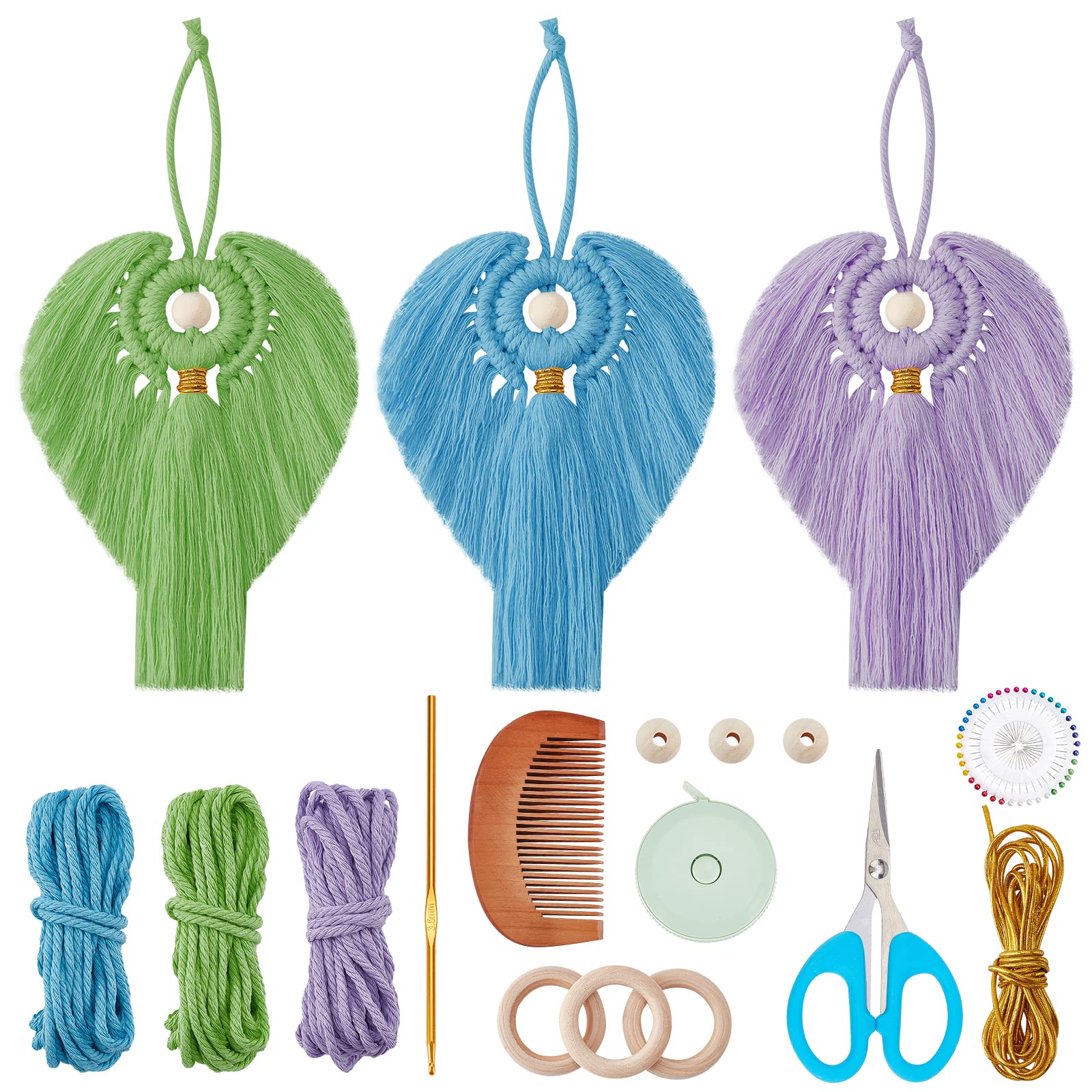 FREEBLOSS 3 Set Colorful Macrame Angel Kit - Angel Hanging Ornament Boho Wall Hanging Decor DIY Kit Gift for Mom Girls