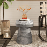 COSIEST Outdoor Side Table w Spotted Tabletop, Concrete Side Table, Round Patio Side Table Stool, Lightweight Outdoor Accent Tab