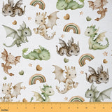 jejeloiu Cute Dragon Fabric by The Yard 2 Yards Kids Rainbow Green Upholstery Fabric for Chairs Fairy Tale Theme for Home DIY Pr