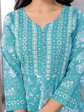 Rangita Turquoise Cotton Calf Length Embroidered Anarkali Kurti | Kurta For Women_L