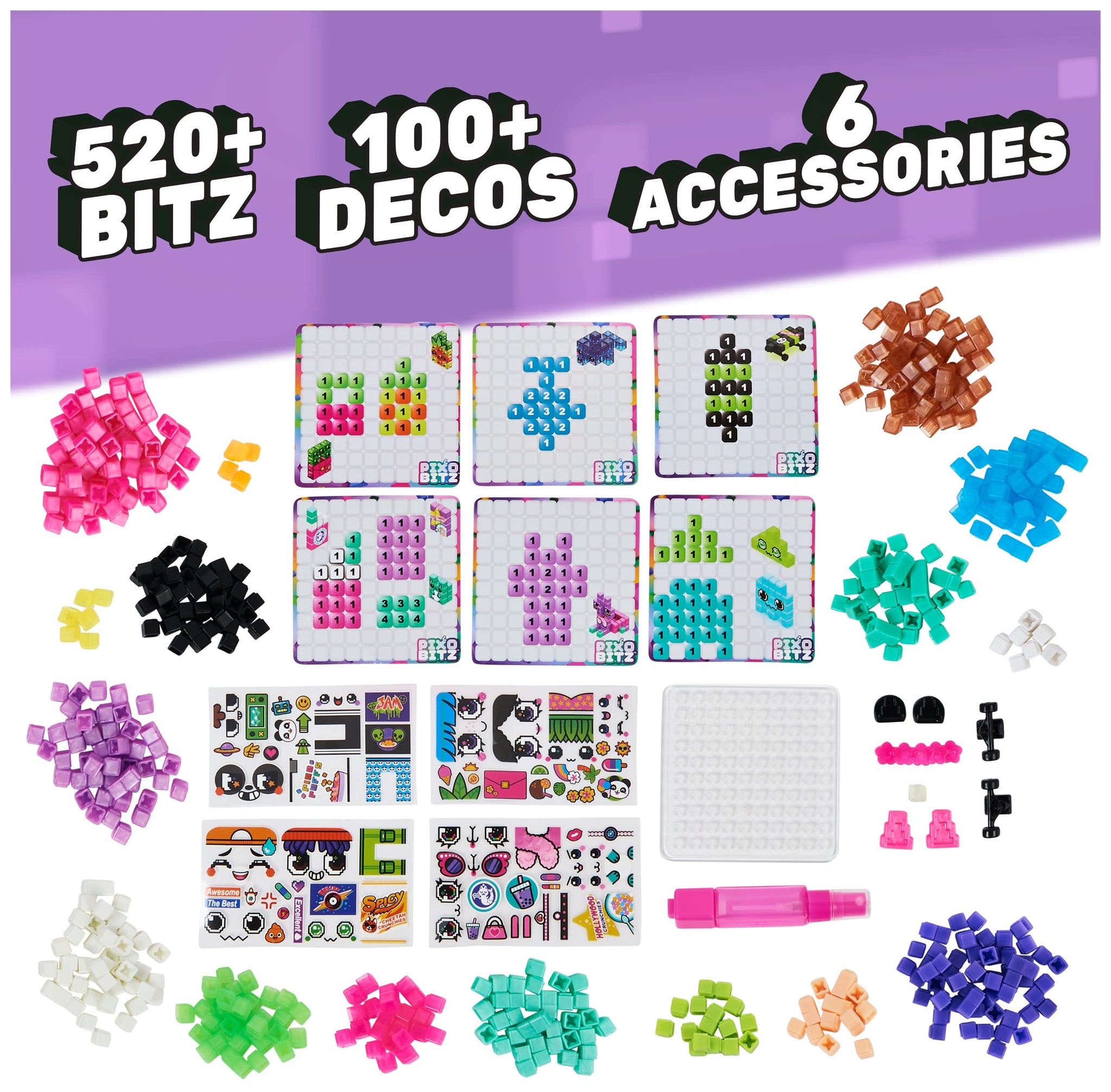 Pixobitz, Exclusive Creator Pack With 522 Water Fuse Beads, Decos And Accessories, Makes 3D And 2D Creations With No Heat, Arts