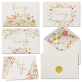 100 Floral Thank You Cards With Envelopes & Stickers - Pretty Wildflower & Gold Foil Assorted Greeting Notes pack for Wedding, B