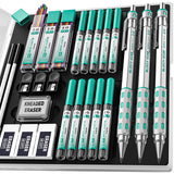 Nicpro 3 Pack Blocky Gear 2.0 mm Metal Mechanical Pencils Set with Case, Drafting Pencil with 13 Tubes 2mm Lead Refills (HB 2B 2