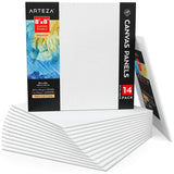 ARTEZA Canvas Panels 8x8 Inch, White Blank Pack of 14, 100% Cotton, 12.3 oz Primed, 7 oz Unprimed, Acid-Free, for Acrylic & Oil 