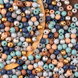 ToBeIT 500pcs Colored Wooden Beads - Round Blue, Gold, Natural for DIY Craft, Jewelry Making (bluegold-10mm)