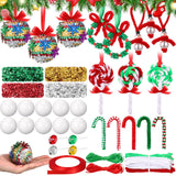 Soulchen Christmas Crafts Ornaments Kit Include 10 Pcs Foam Balls Sequins DIY Set and 40 Pcs Snowman Wreath Candy Cane Lollipop 