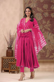 Gosriki Women'S Rayon Blend Anarkali Solid Kurta With Pant & Dupatta (Nirmooha Pink-Gs_S_Pink_Small),Pink,,B0DKXHT71C