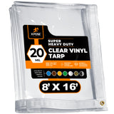 8 x 16 Clear Vinyl Tarp Super Heavy Duty 20 Mil Transparent Waterproof PVC Tarpaulin with Brass Grommets for Patio Enclosu