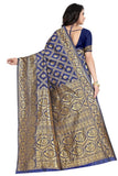 Sugathari Womens Banarasi Saree Pure Kanjivaram Silk Saree Soft New Ladies 2023 Design Wear Sarees Latest Cotton Party Sari Collections With Blouse Piece For Wedding Sadi (Sam San 9017-Navy Blue)
